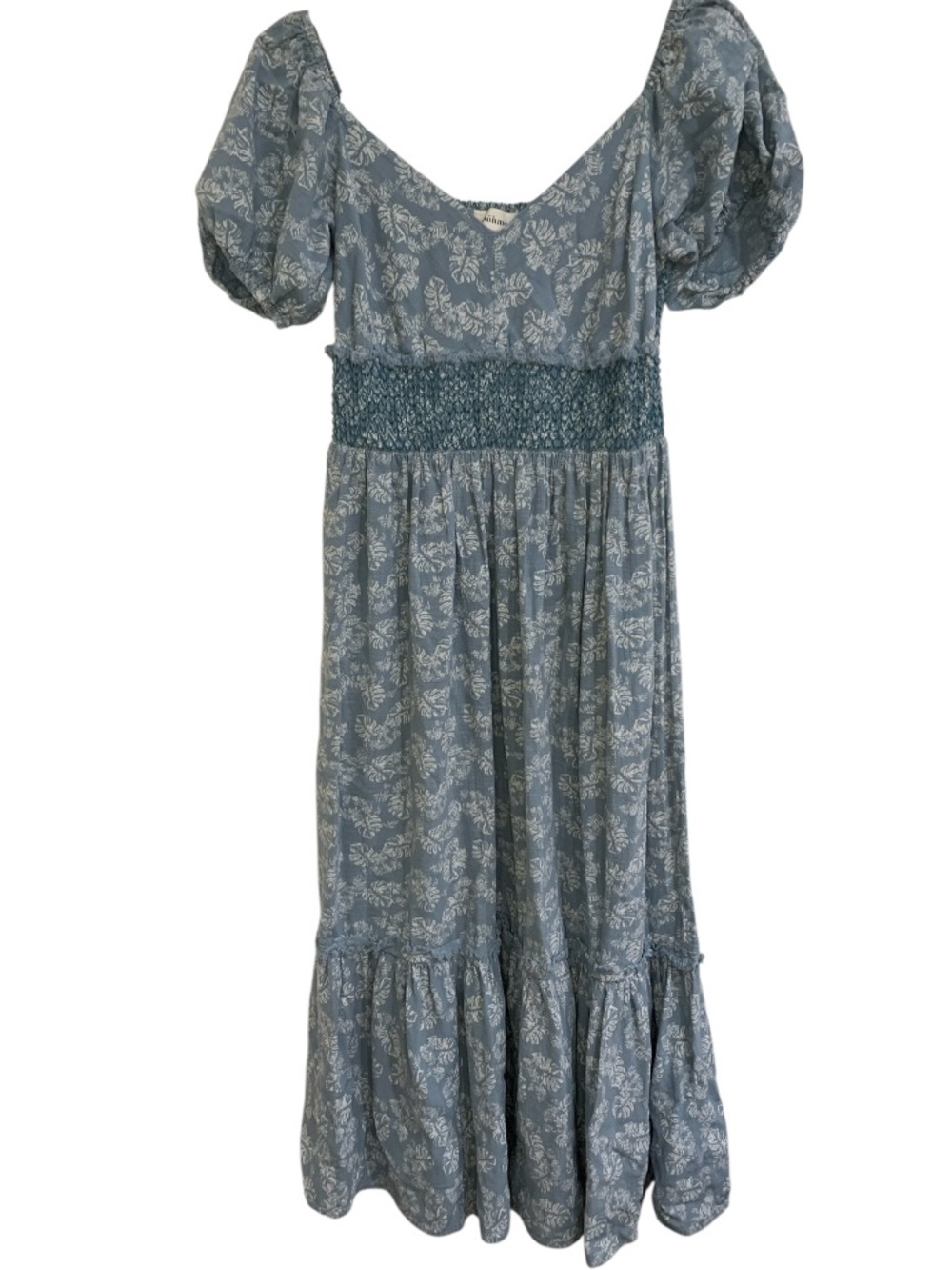 Bohme M Floral Smocked Waist Puff Sleeve Maxi Dress Peasant Prairie Cottagecore